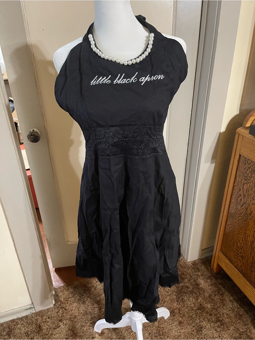 Sexy Little Black Apron Pearl Necklace Lace Date Night Cooking